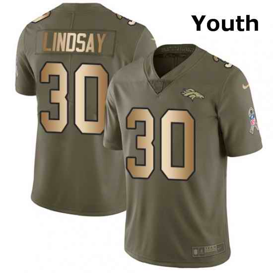 Youth Nike Denver Broncos 30 Phillip Lindsay Limited Olive Gold 2017 Salute to Service NFL Jersey